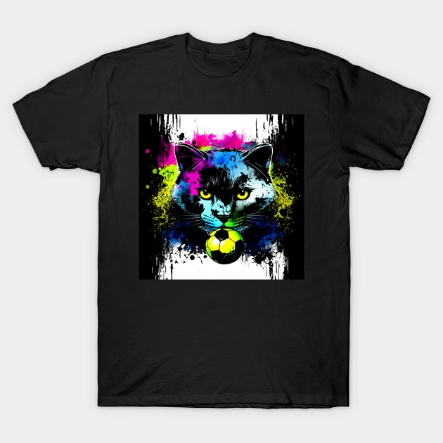 Black Cat Soccer Player - Soccer Futball Football - Graphiti Art Graphic Paint T-Shirt by MaystarUniverse